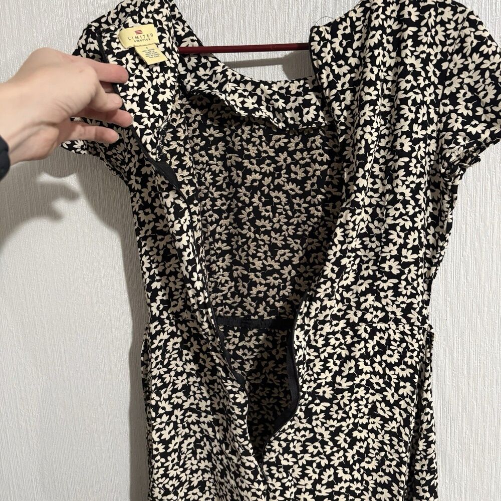 Vintage Limited America Dress Black White Flower Tie 90s Cottage Granny Y2K 6 - Picture 8 of 11